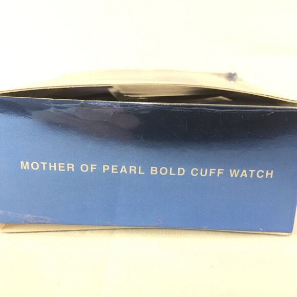 New In Box Avon Mother Of Pearl Bold White Hinged Cuff Bangle Style Analog Watch - Picture 7 of 8